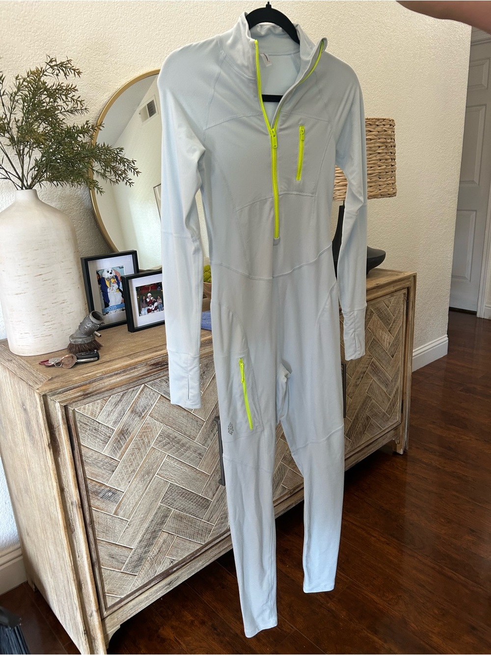 Free People Light Gray Jumpsuit with Neon Yellow Trim